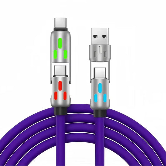 240W 4 in 1 USB C Data Cable Fast Charge Liquid Silicone Multi Functional Aluminum Alloy Suitable for Iphone 15 Phone Ipad