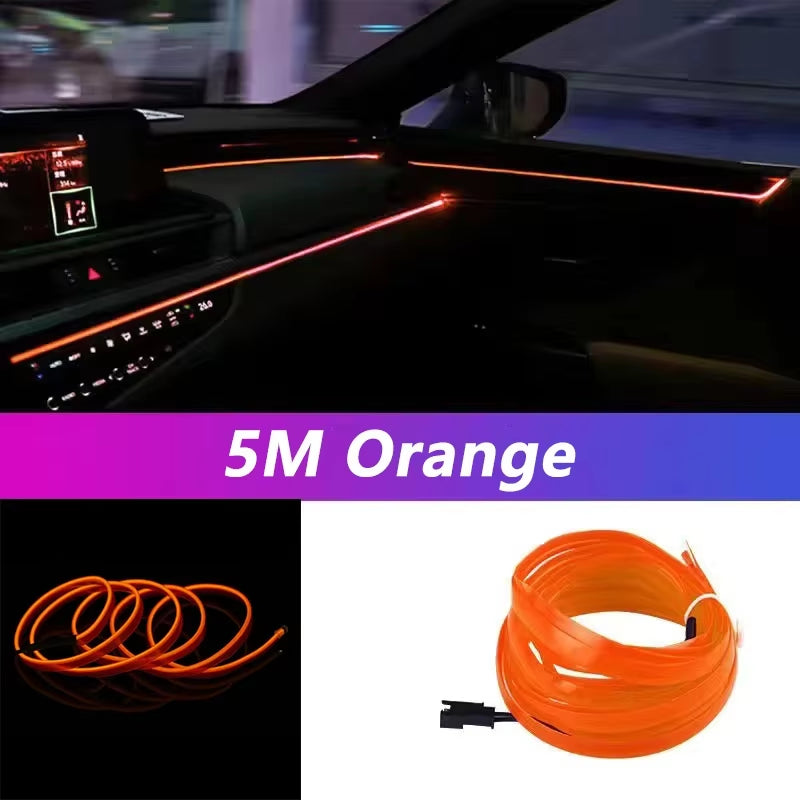 5M Car Interior Led Strip Light Neon EL Wiring Decorative Lamp for Auto DIY Flexible Ambient Light USB Party Atmosphere Diode