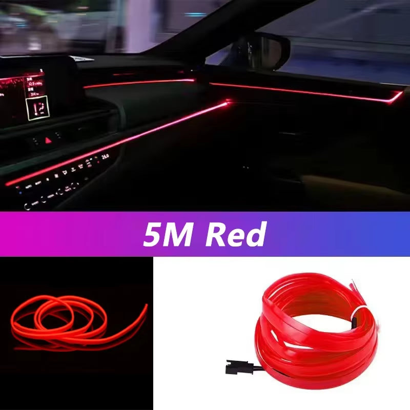 5M Car Interior Led Strip Light Neon EL Wiring Decorative Lamp for Auto DIY Flexible Ambient Light USB Party Atmosphere Diode