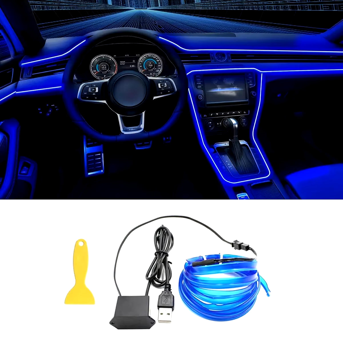 5M Car Interior Led Strip Light Neon EL Wiring Decorative Lamp for Auto DIY Flexible Ambient Light USB Party Atmosphere Diode